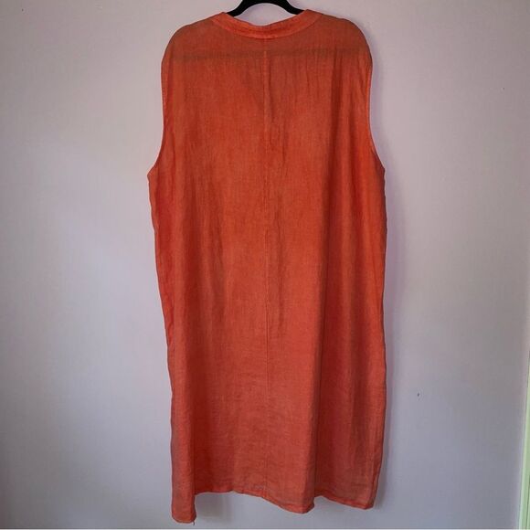 Alessia Pacini 2X 100% Linen Dress Midi Sleeveless Lace Split Neck - Picture 7 of 9